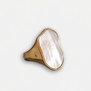 18k Gold Plated Gold Mother of Pearl Shell Organic Form Ring